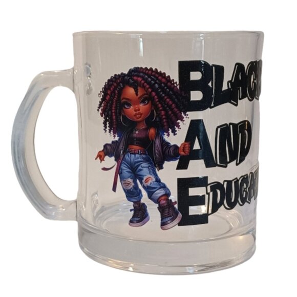 12oz Clear Glass BAE Black and Educated Coffee Mug - Picture 1 of 5